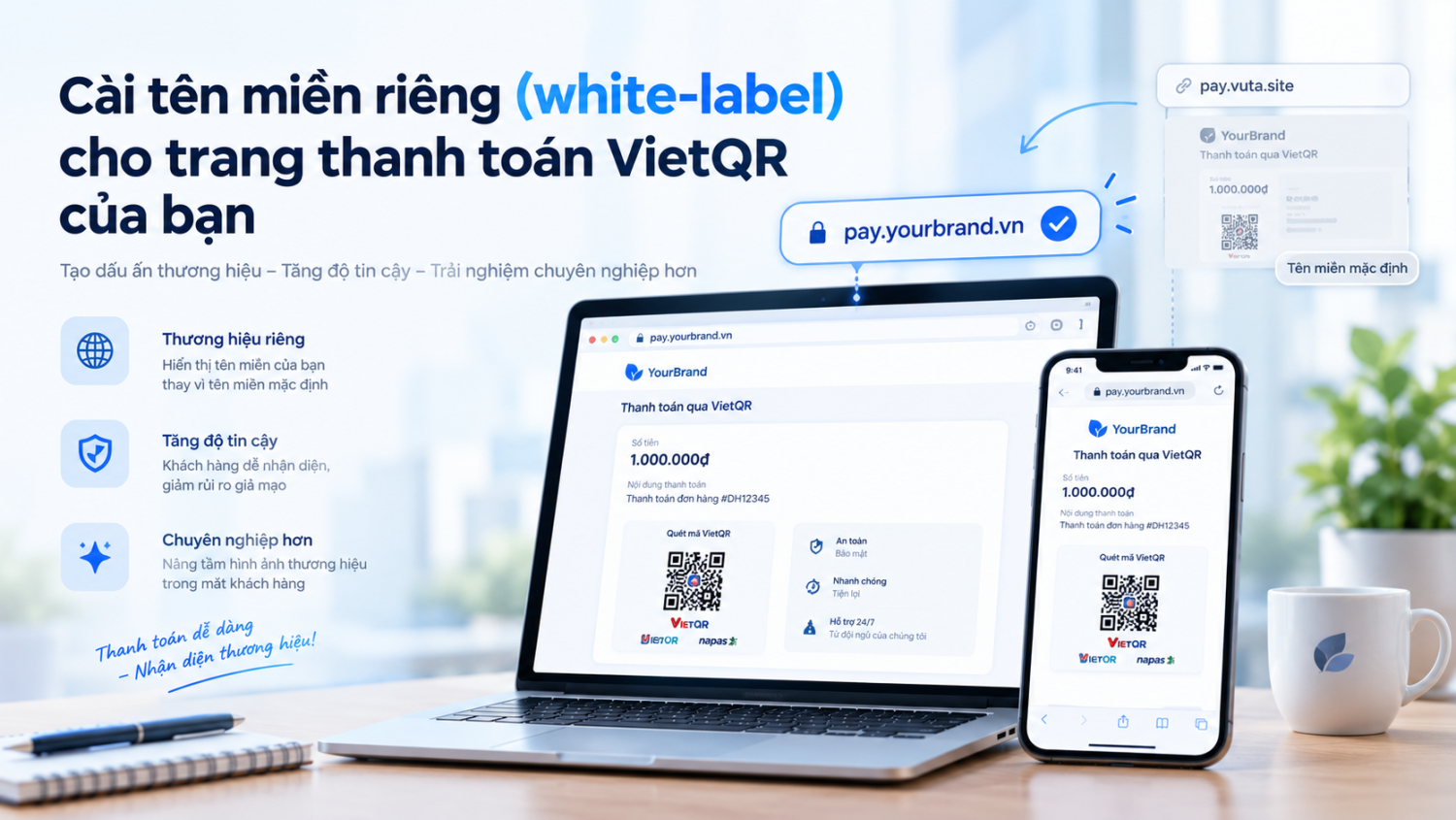 Cài tên miền riêng (white-label) cho trang thanh toán VietQR của bạn
